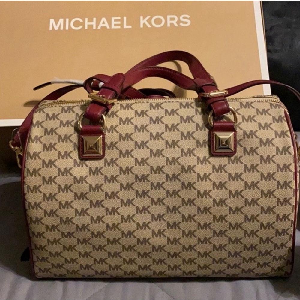 😍 Brand New Michael Kors Grayson Satchel Bag Nat/ Mulberry $328 💥
